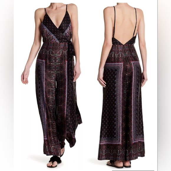 Free People Purple & Black Paisley Bandana Wide Leg Jumpsuit Size 2 - Picture 1 of 17